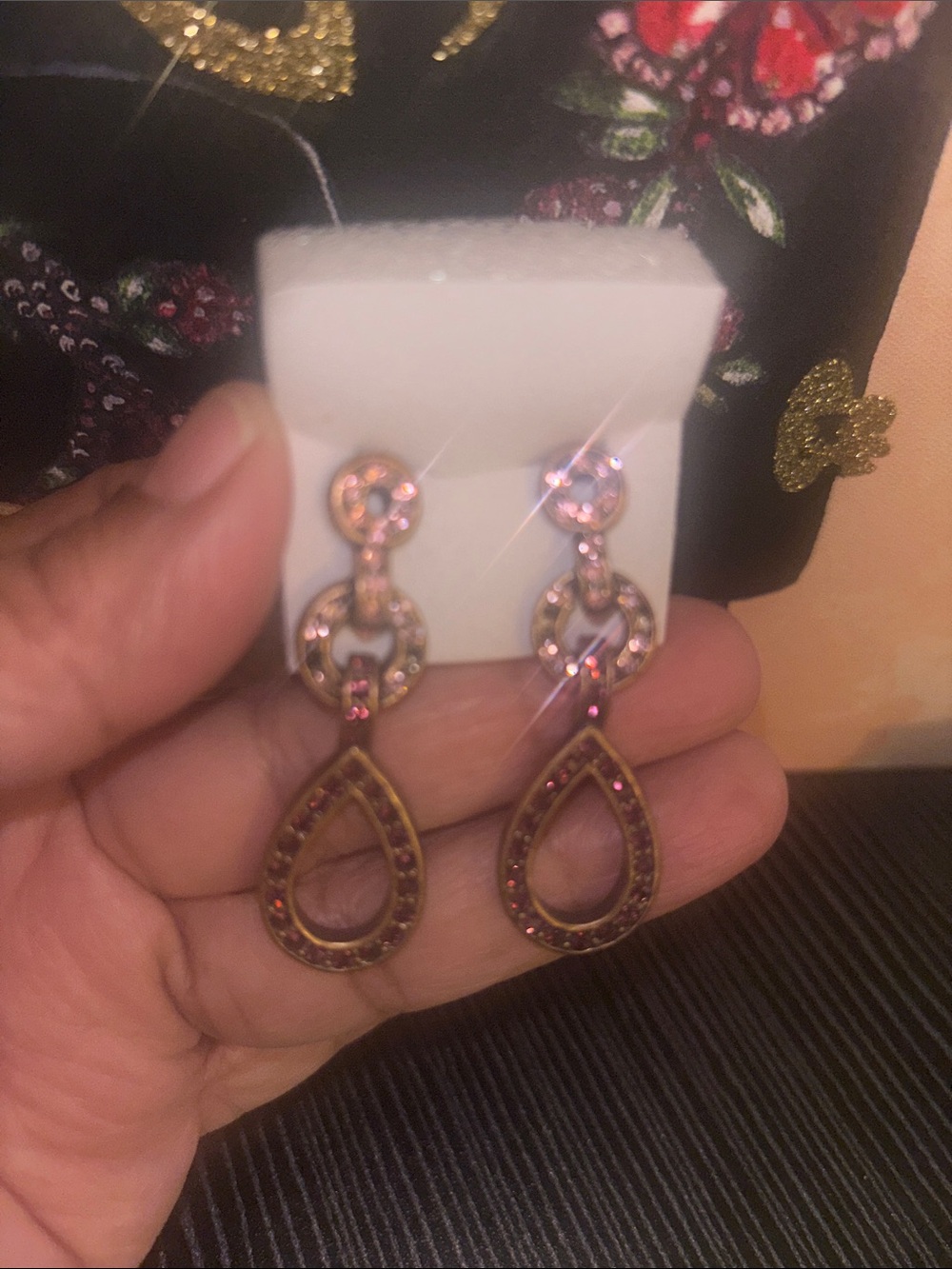 Pink Crystal Teardrop Dangle Earrings - Women Jewelry